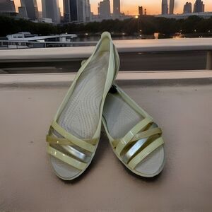 Crocs‎ Flats Womens 7 Isabella Huarache 2 Metallic Yellow Open Toe Boho Comfort